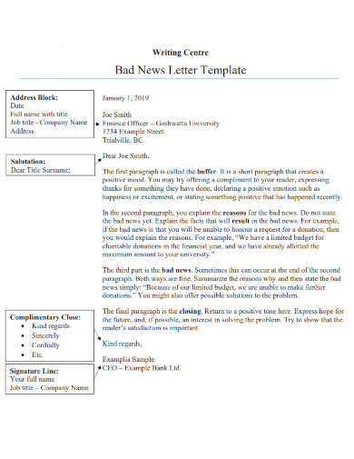 sample bad news letter template