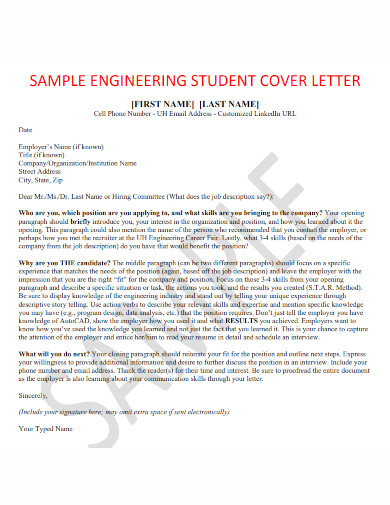 sample engineering student cover letter 