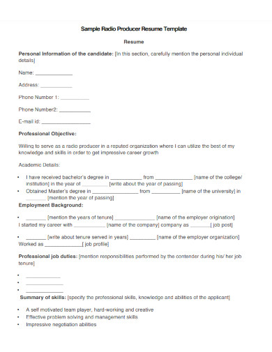 sample radio producer resume template