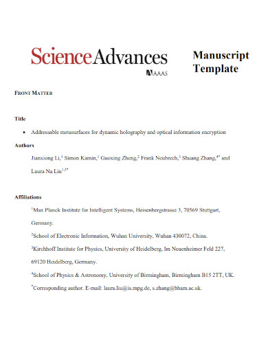 science manuscript template