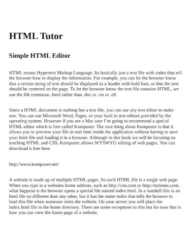 HTML - 99+ Examples, Format, How to Build, PDF