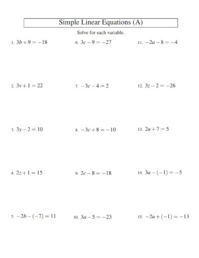 simple linear equations example