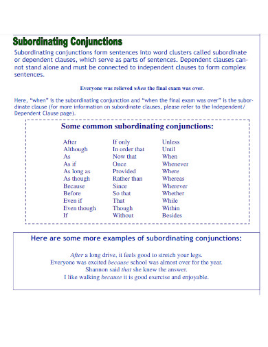 some common subordinating conjunctions