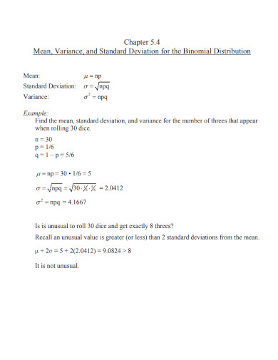 standard deviation for the binomial distribution