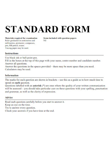 standard form format