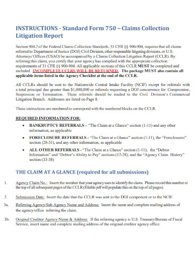 standard form litigation report