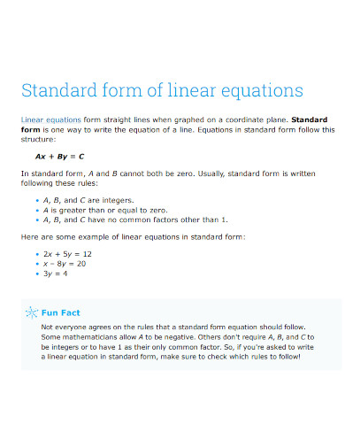 standard form of linear equations pdf