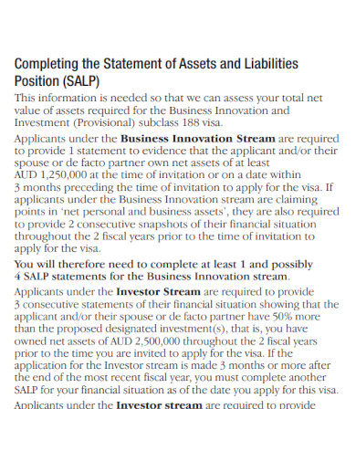 statement of assets and liabilities position