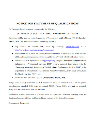 statement of qualification notice 