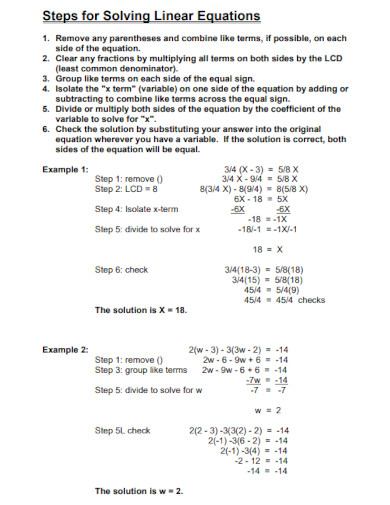 steps for solving linear equations