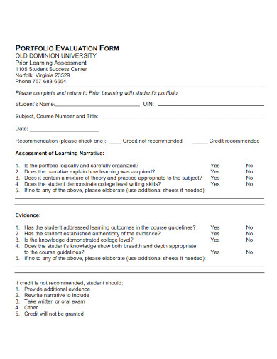 student portfolio evaluation form 