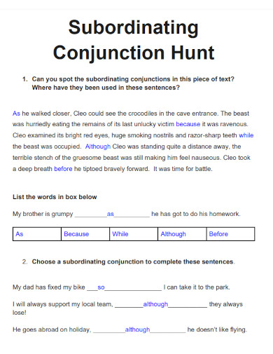 subordinating conjunction hunt