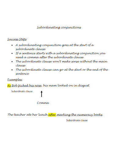 subordinating conjunctions success steps