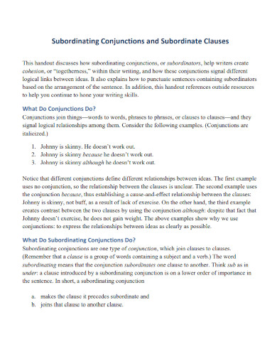 Subordinating Conjunctions and Subordinate Clauses