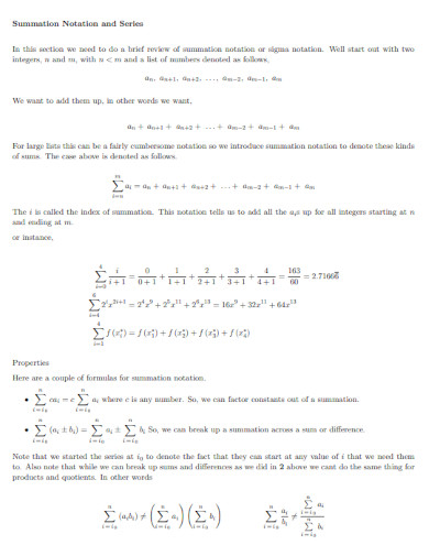 summation notation and series