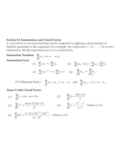 summations and closed forms