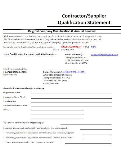supplier qualification statement