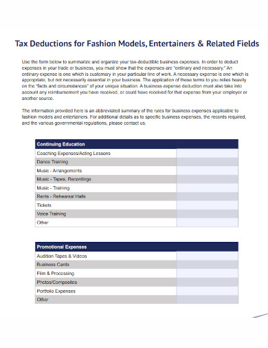 tax deductions for fashion models