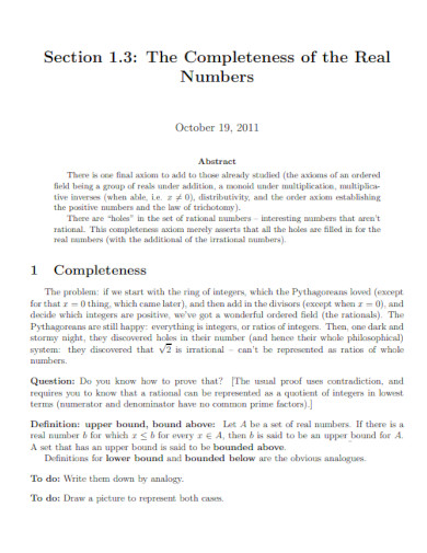 the completeness of the real numbers