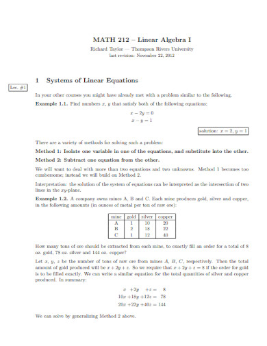 university linear equations