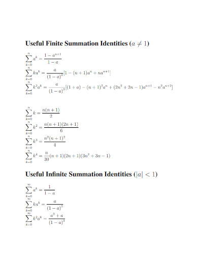 useful finite summation identities