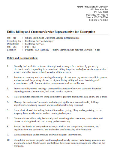 utility billing and customer service job description