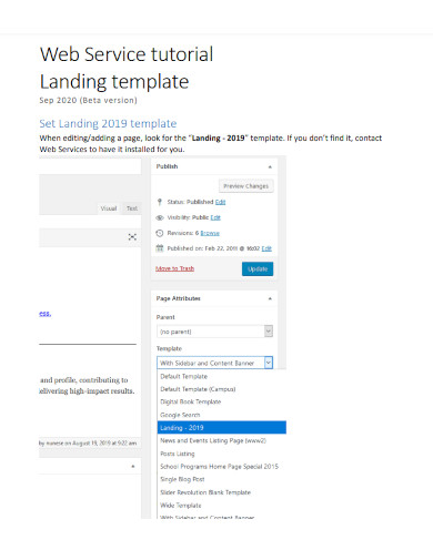 web service tutorial landing template 