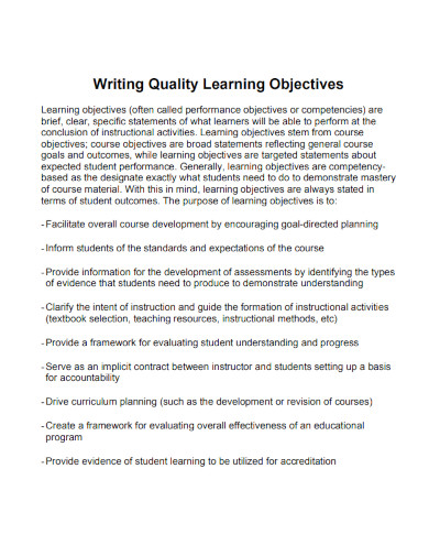 Learning Objectives - Examples, PDF | Examples