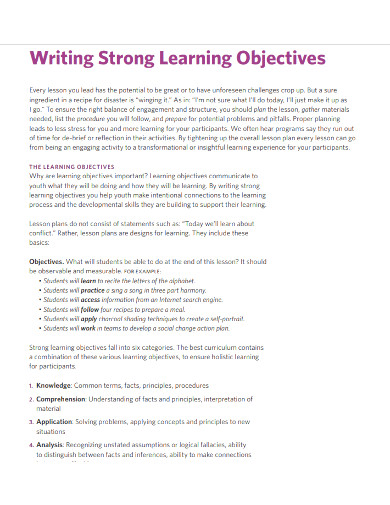 writing strong learning objectives