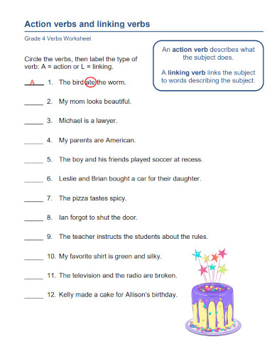 action verbs and linking verbs worksheet 