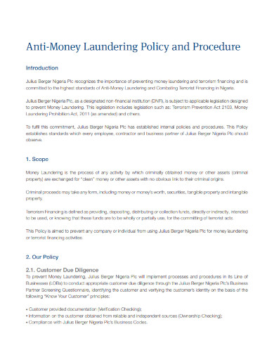 anti money laundering procedure