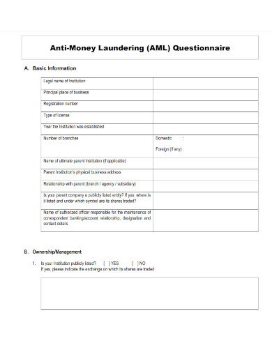 anti money laundering questionnaire