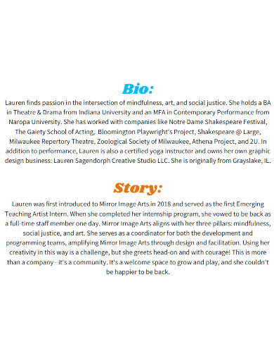 bio and story template