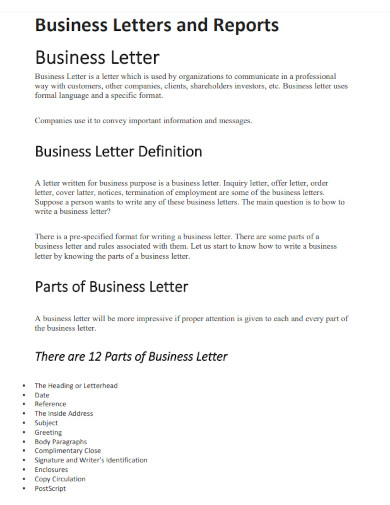 business formal letters and reports
