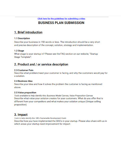 business plan submission