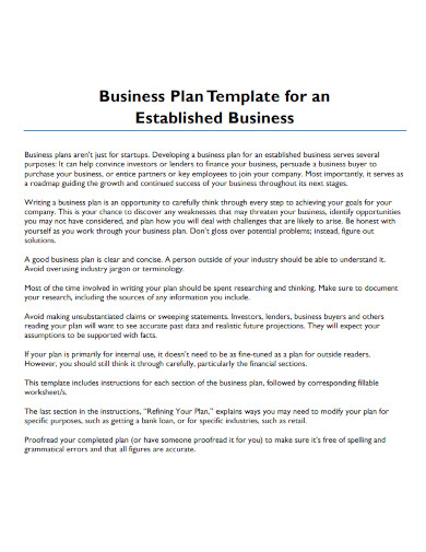 business plan template for established business