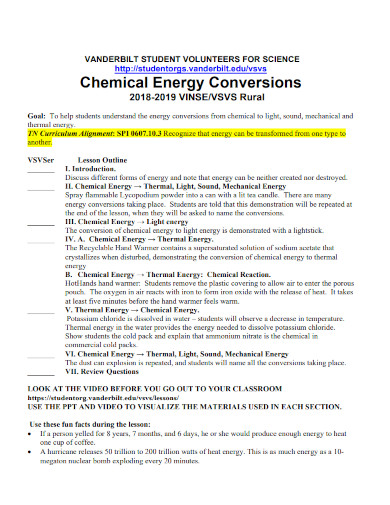 chemical energy conversions