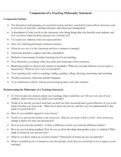 components of teaching philosophy statement
