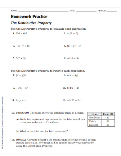 distributive property homework practice