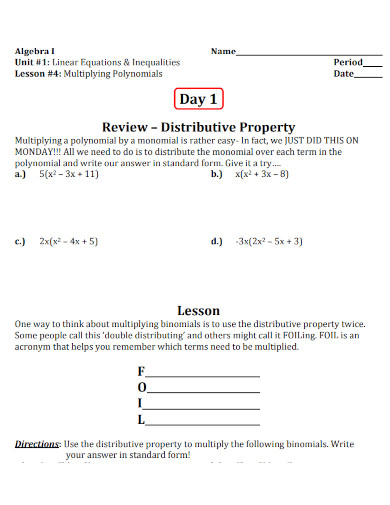 distributive property lesson review