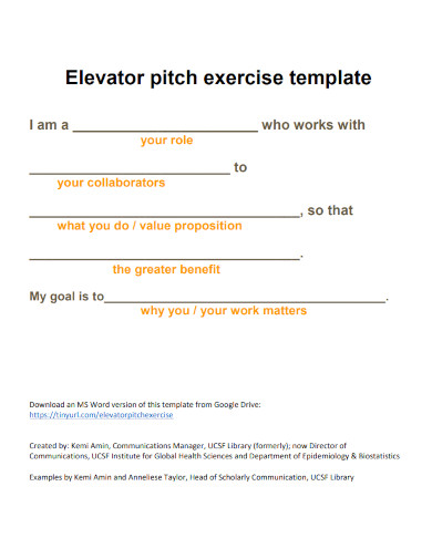 elevator pitch exercise template 