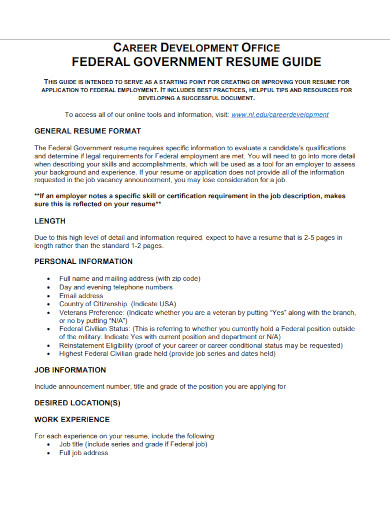 federal govrnment resume guide 