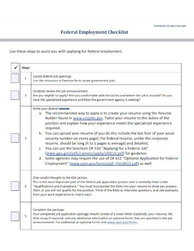 federal resume employment checklist 