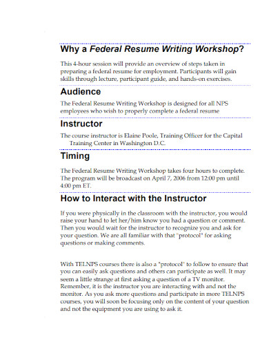 federal resume writing workshop