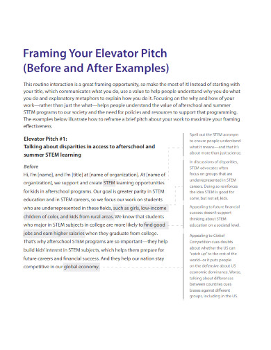 framing elevator pitch