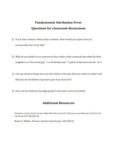 fundamental attribution error teaching notes