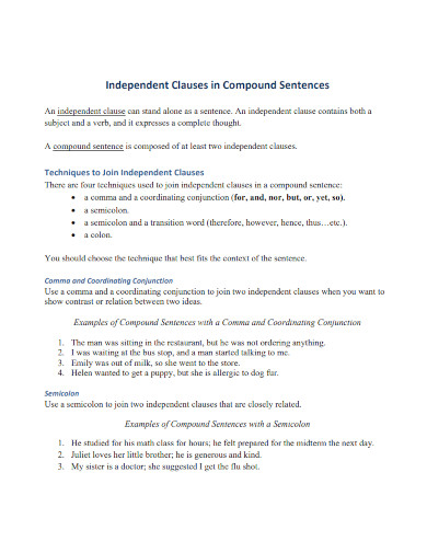 independent clauses in compound sentences