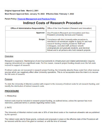 indirect costs of research procedure