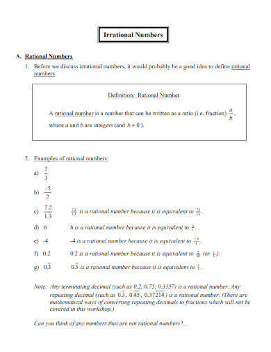 irrational numbers template 