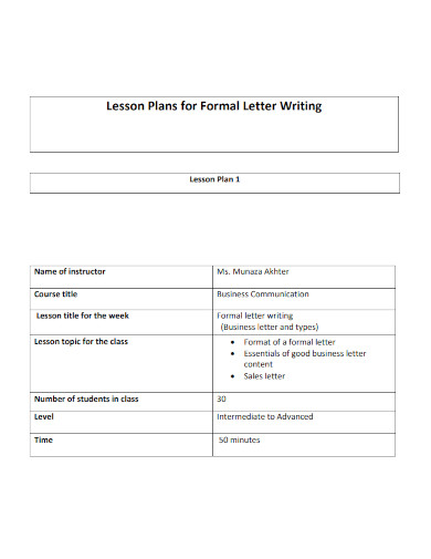 lesson plans for formal letter writing